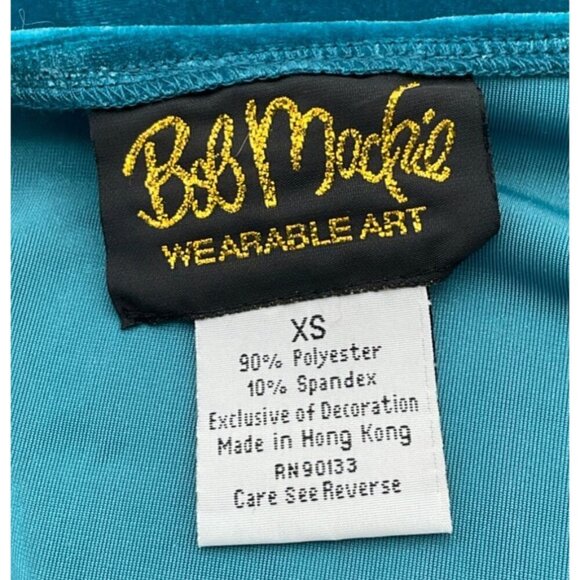 Bob Mackie Wearable Art Teal Velvet LS Vintage Top Beaded Cutwork Neckline XS - Picture 5 of 7